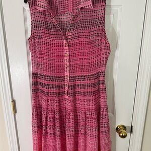 Calvin Klein Pink and Black Pleated Midi Sundress